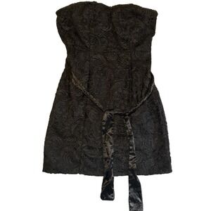 Esley Black Lace Strapless Cocktail Dress Sweetheart Neckline Satin Sash Large